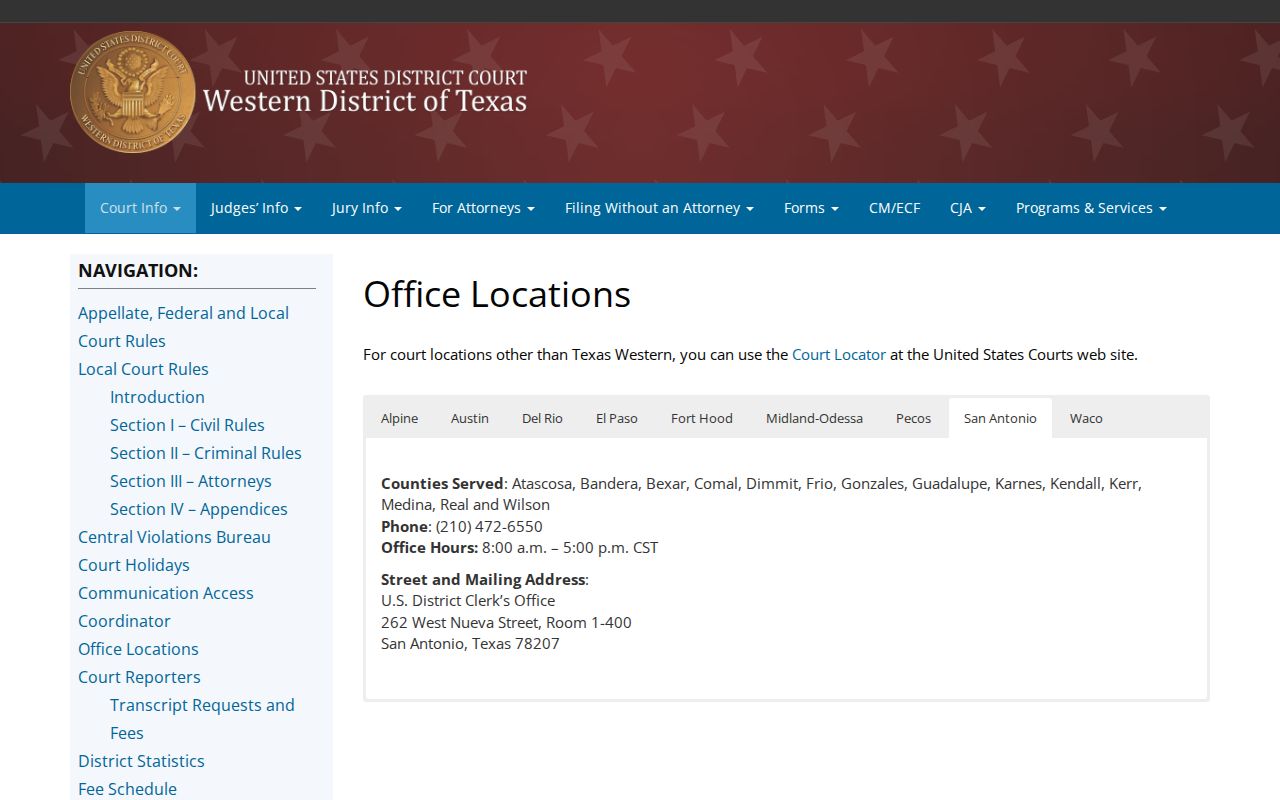 Brewster County active warrant records boundary showing the Western District of Texas Alpine office