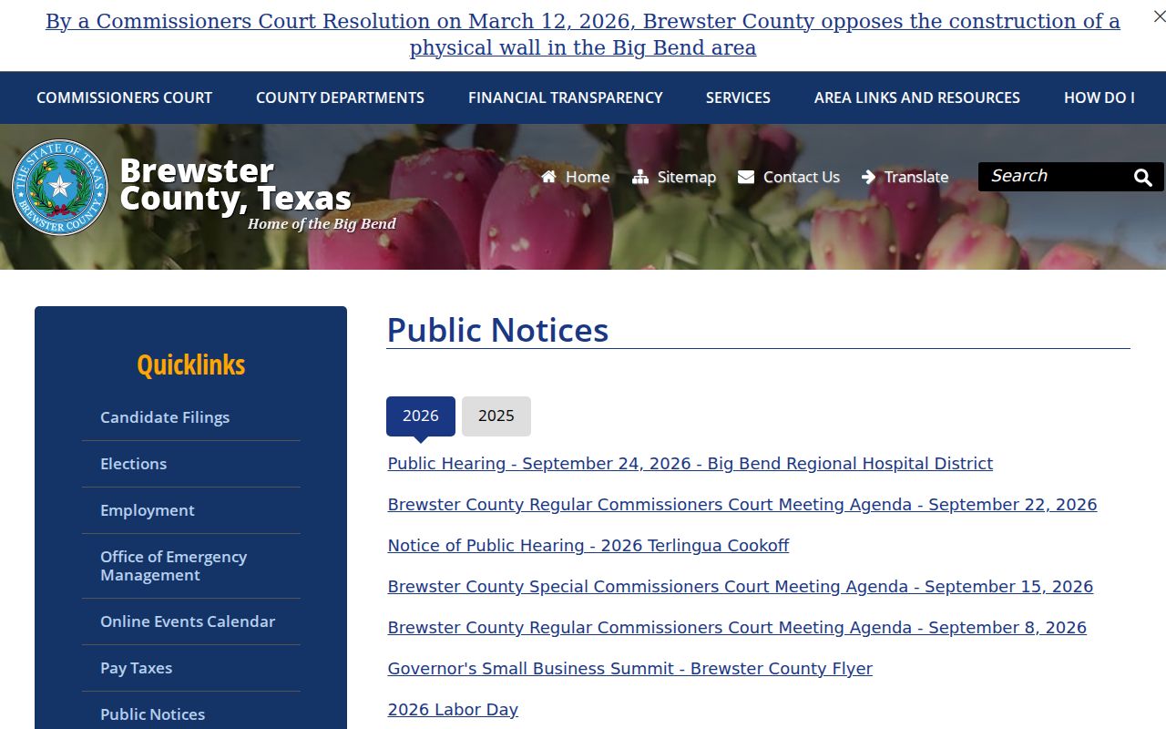 Brewster County most-wanted records context showing a public notice, not a warrant roster
